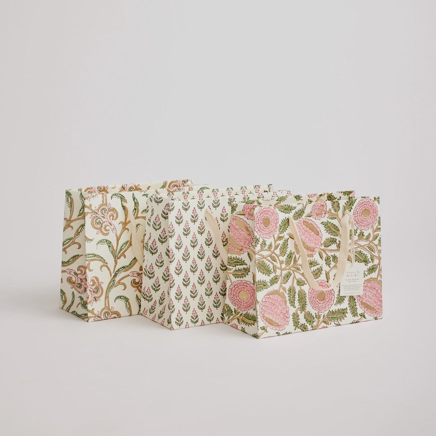 Paper Mirchi Hand Block Printed Medium Gift Bag Blush - Precious Sparkle
