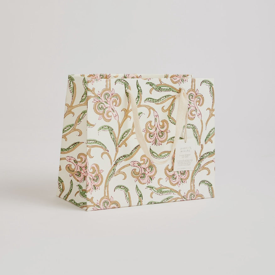 Paper Mirchi Hand Block Printed Medium Gift Bag Blush - Precious Sparkle