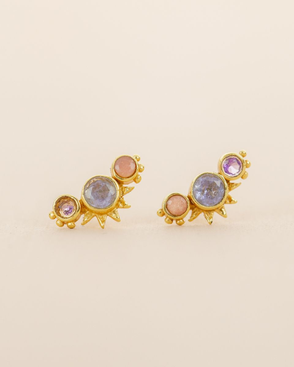 muja juma Pyxis Gold Stud Earrings Tanzanite