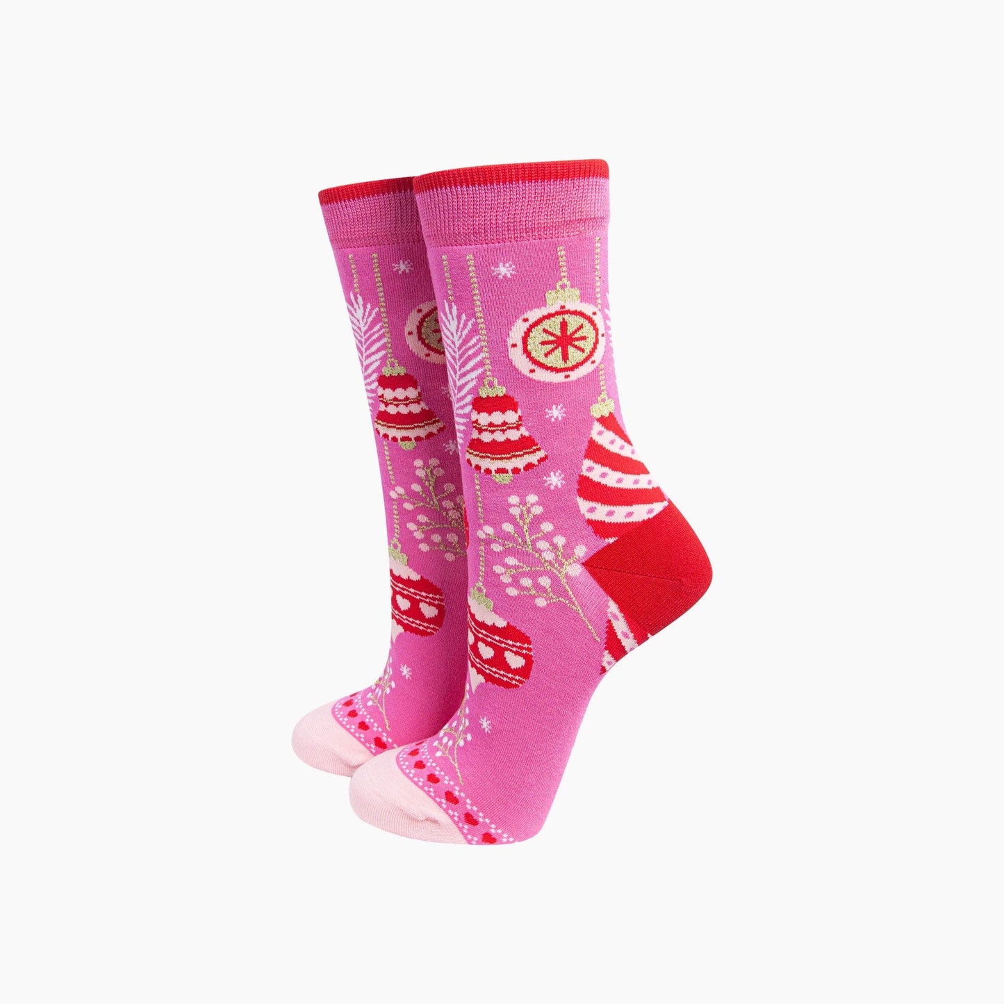 Sock Talk Christmas Baubles Women's Bamboo Socks in Hot Pink - Precious Sparkle