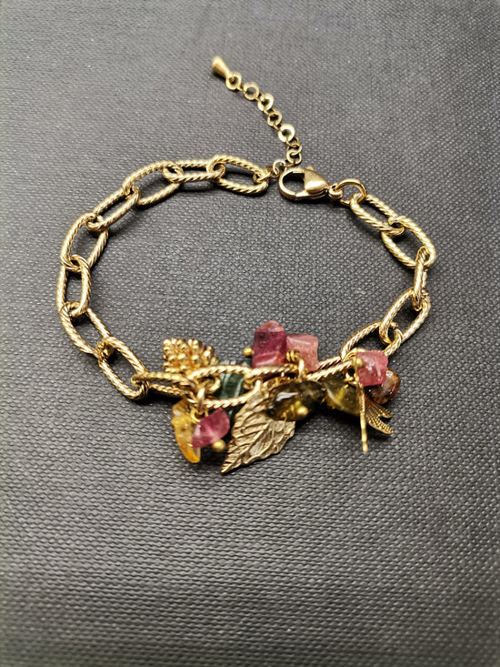 Tourmaline Leaf & Dragonfly Gold Bracelet