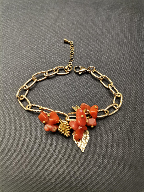 Carnelian Leaf & Dragonfly Gold Blacelet