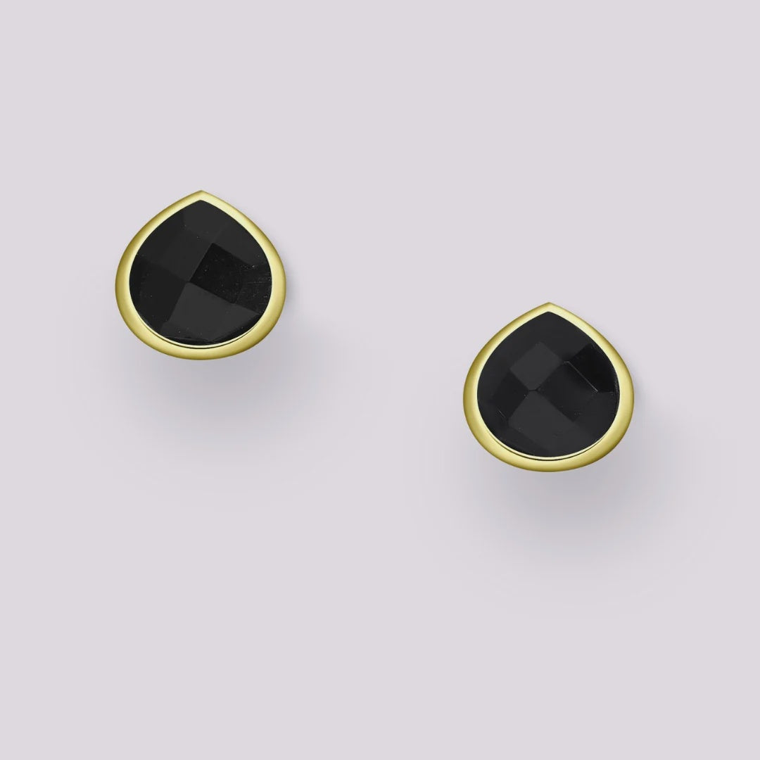 Vurchoo Studs of Hope Teardrop Earrings Gold- Black Spinel - Precious Sparkle