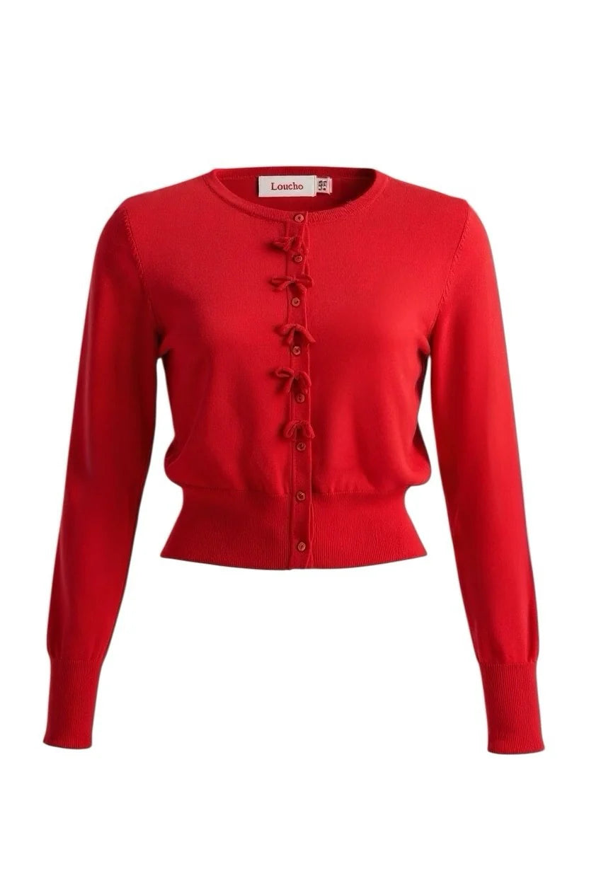 Louche Ives Bow Trimmed Cardigan Red