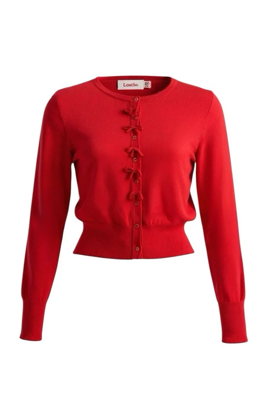 Louche Ives Bow Trimmed Cardigan Red