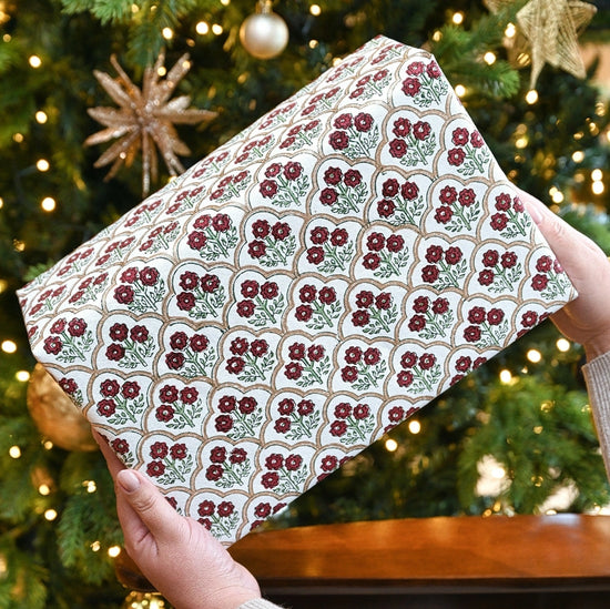 Paper Mirchi Block Printed Wrapping Paper Trellis Cherry