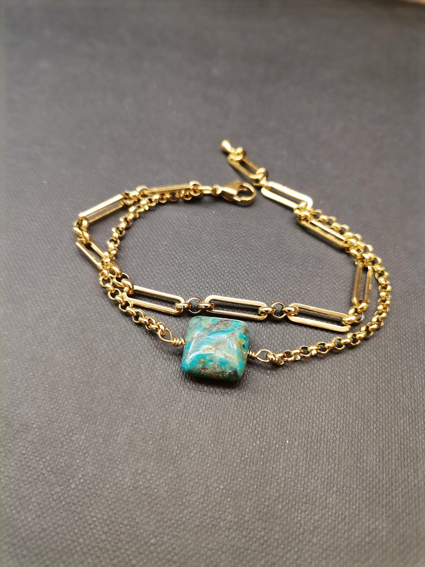 Chrysocolla Stone Gold Bracelet
