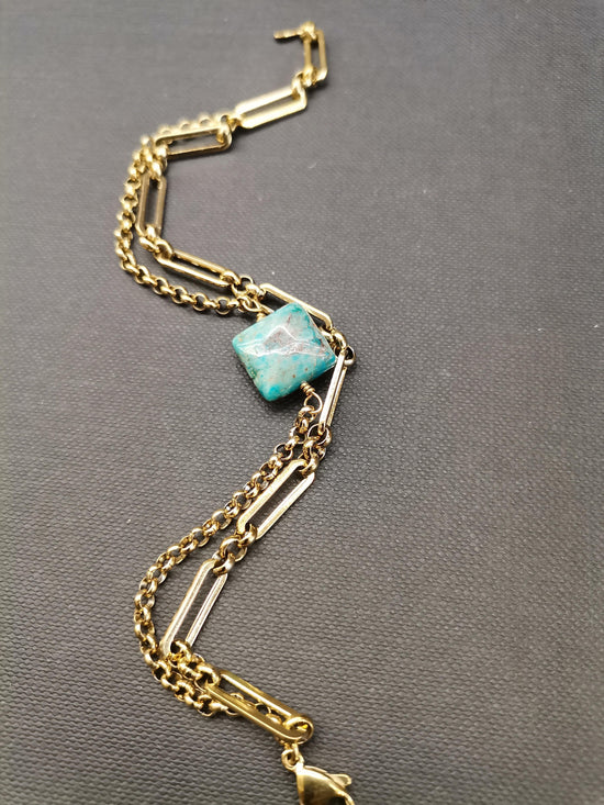 Chrysocolla Stone Gold Bracelet