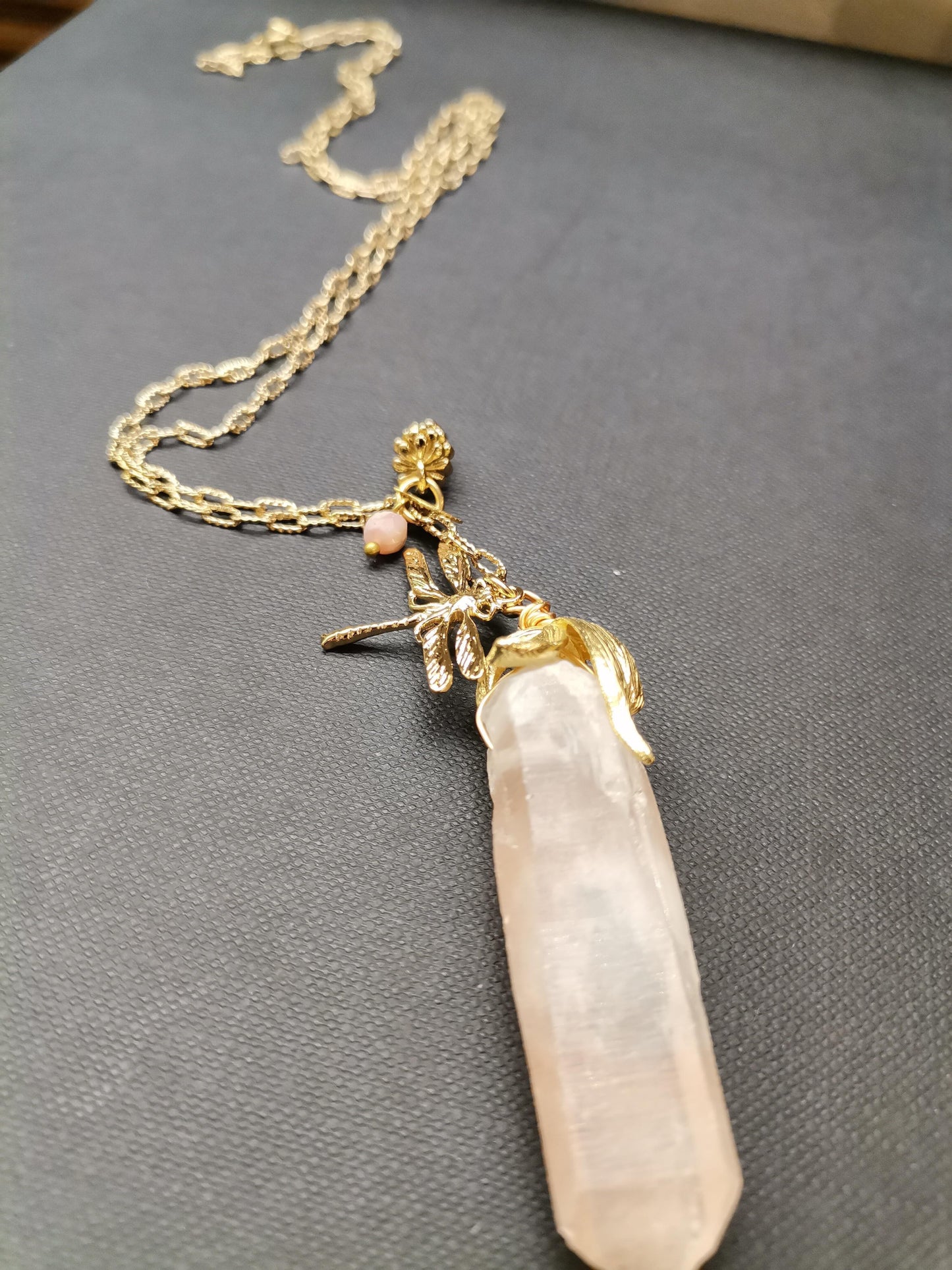 Bronze Rock Crystal Gold Dragonfly Chain
