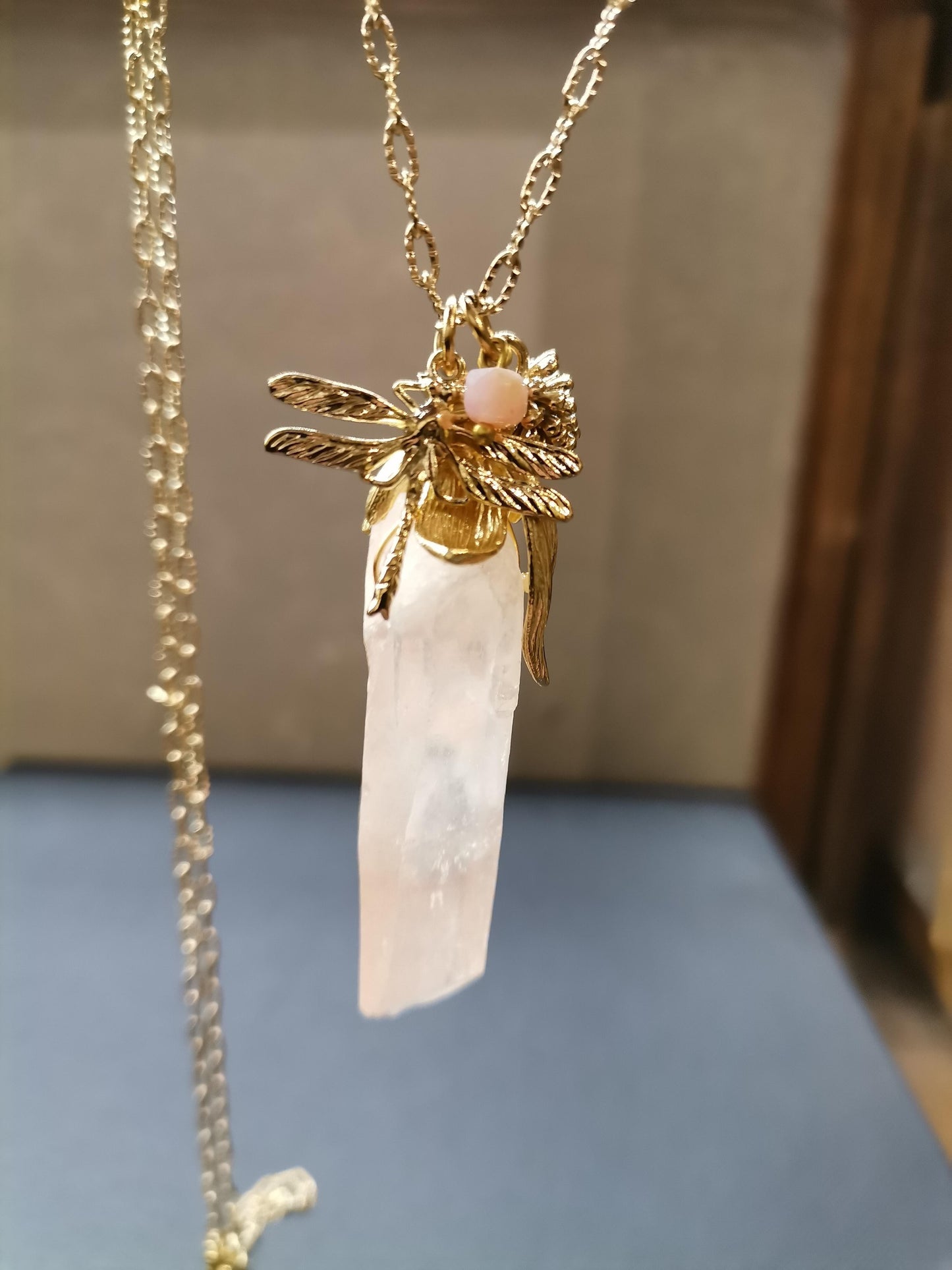Bronze Rock Crystal Gold Dragonfly Chain