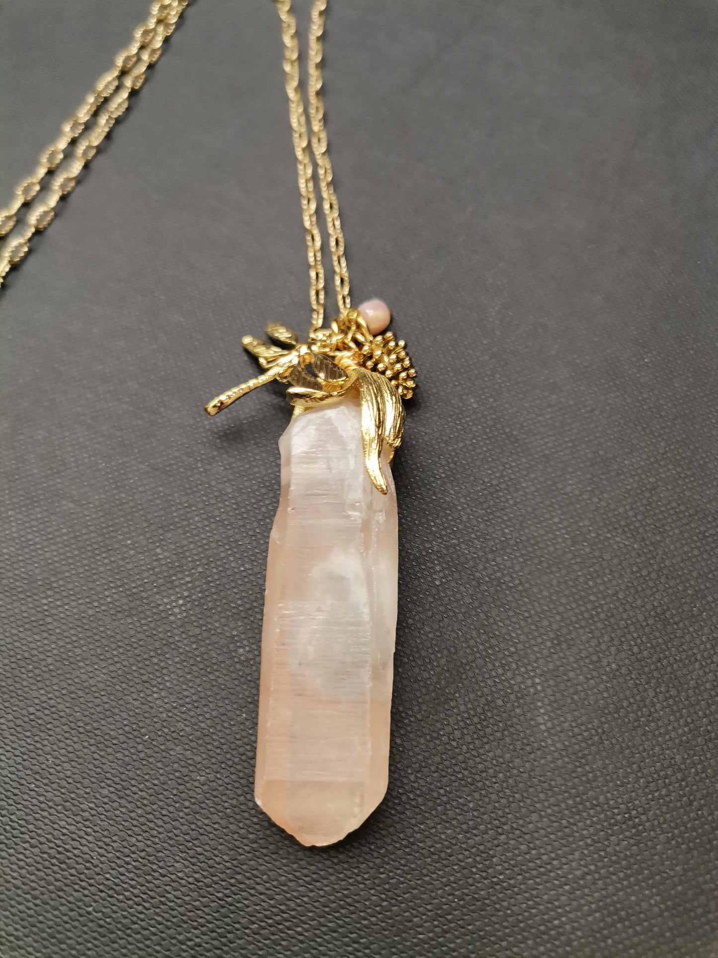 Bronze Rock Crystal Gold Dragonfly Chain