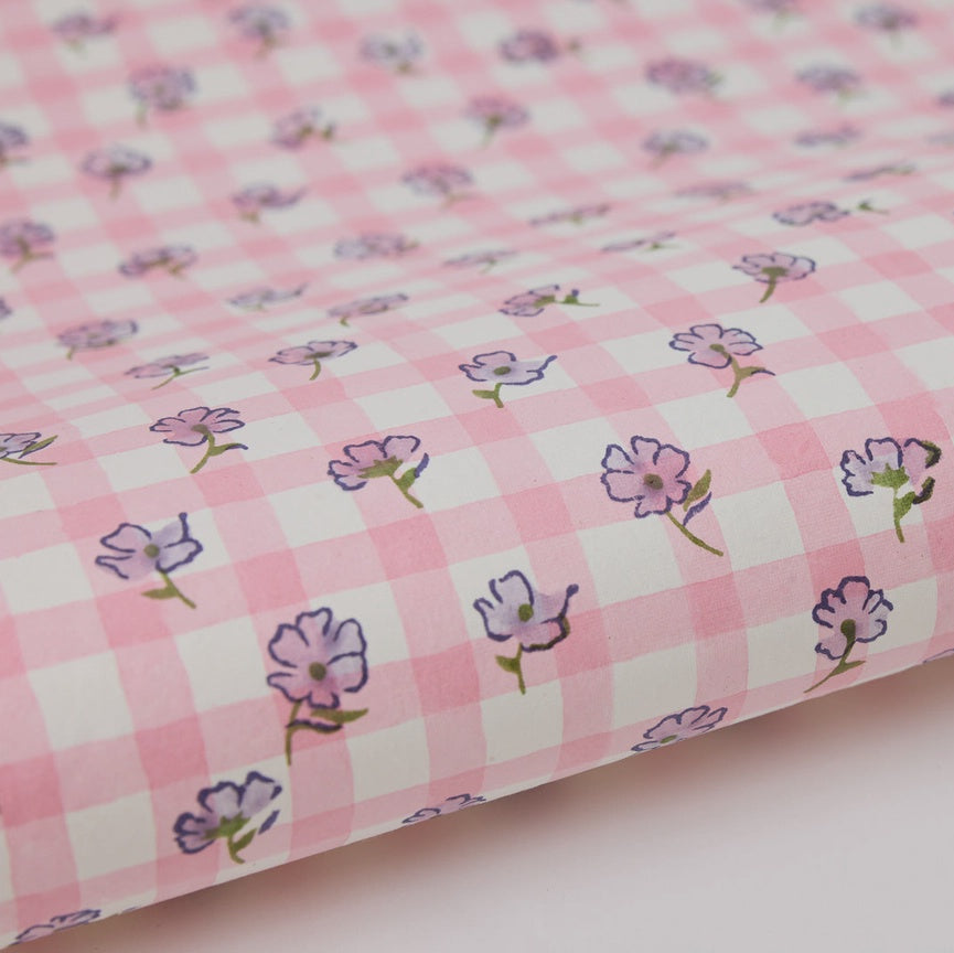 Paper Mirchi Block Printed Wrapping Paper Sheets Bp Gingham Violet Meringue - Precious Sparkle