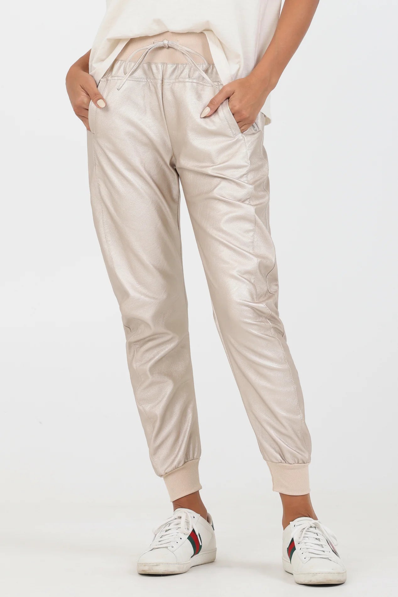 Suzy D 153 Ultimate Joggers Faux Leather Metallic Gold