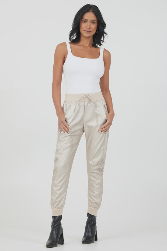 Suzy D 153 Ultimate Joggers Faux Leather Metallic Gold