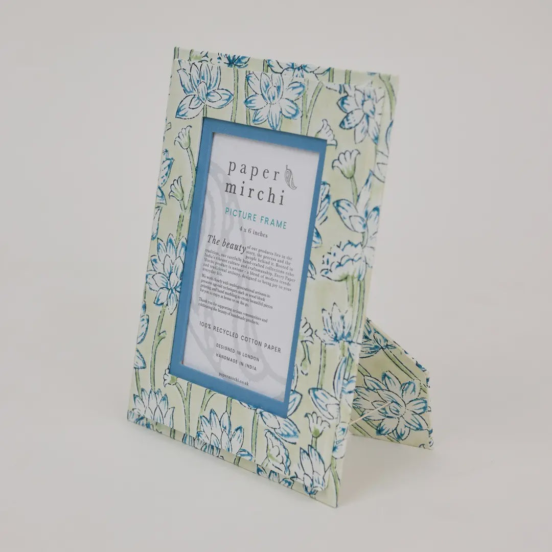 Block Printed Picture Frame 4x6- Lotus Indigo
