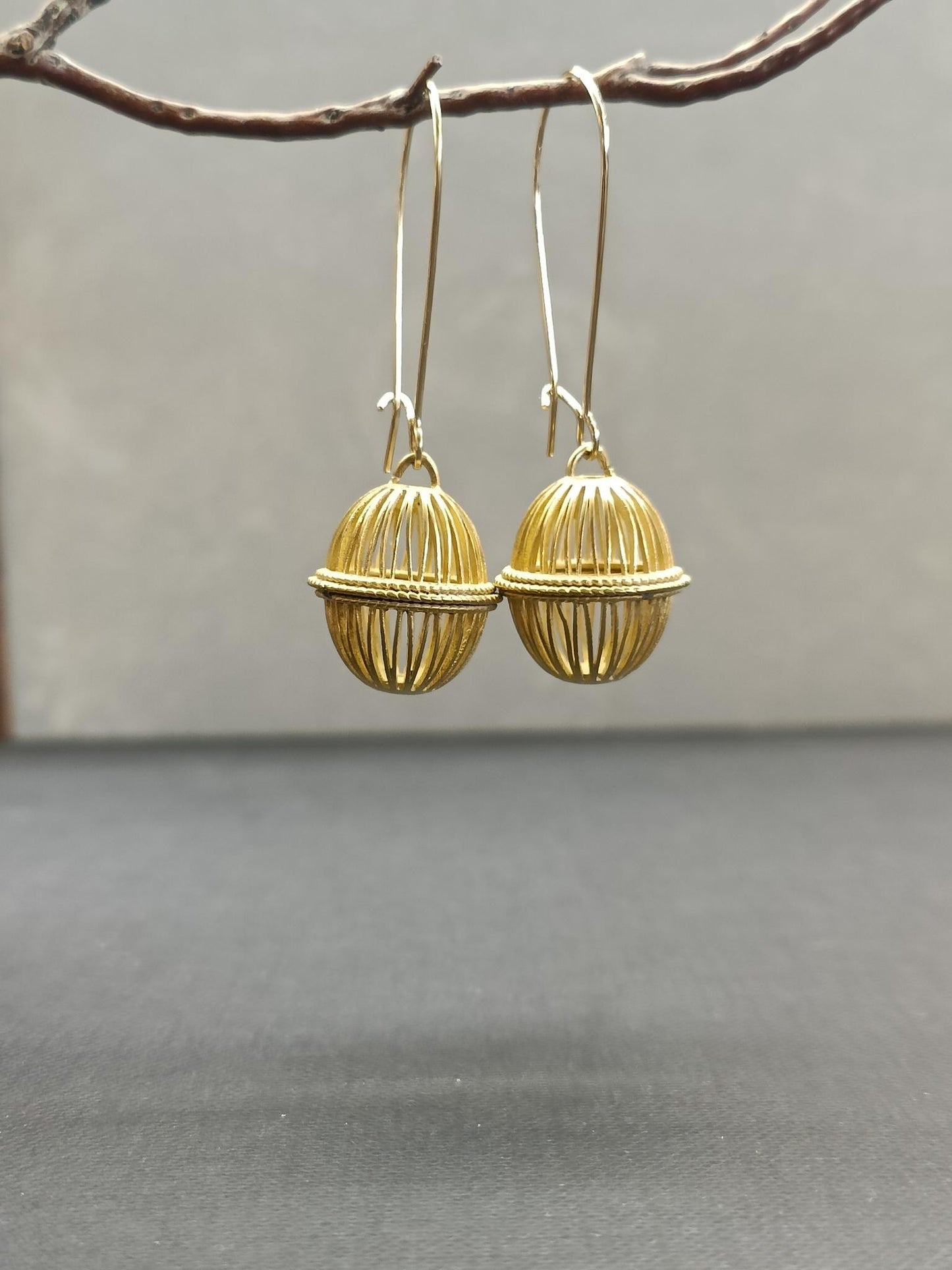 Gold Cage Hanging Earrings