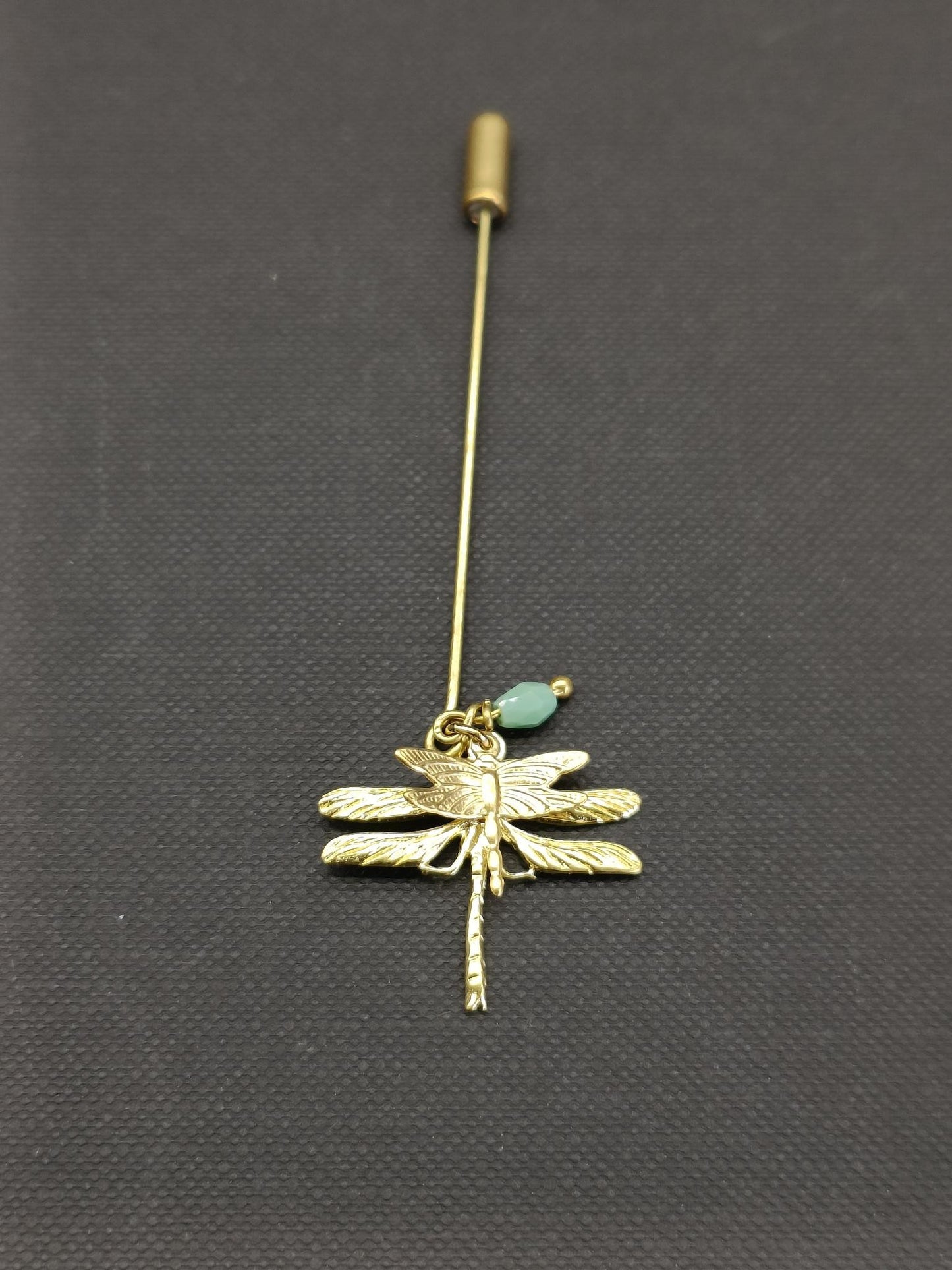 Dragonfly Pin Brooch in Raw Bronze with Gemstone - Precious Sparkle