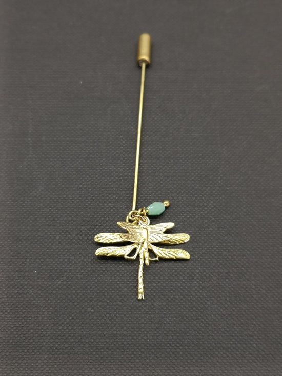 Dragonfly Pin Brooch in Raw Bronze with Gemstone - Precious Sparkle