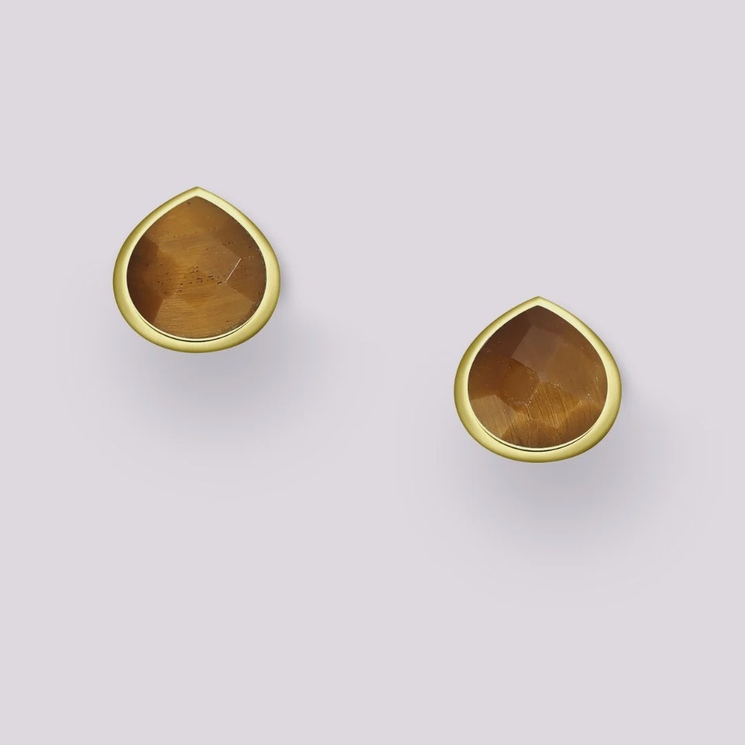 Vurchoo Studs of Hope Teardrop Earrings Gold- Tiger's Eye - Precious Sparkle