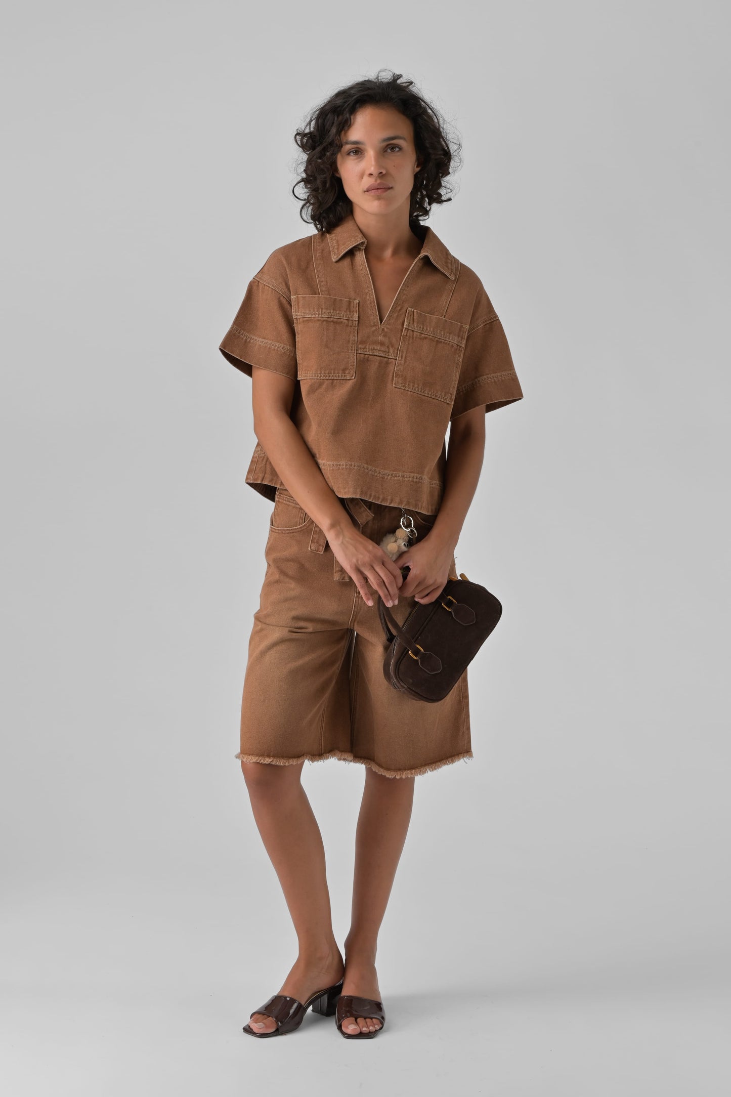 Orfeo Lyne Brown Denim Blouse - Precious Sparkle