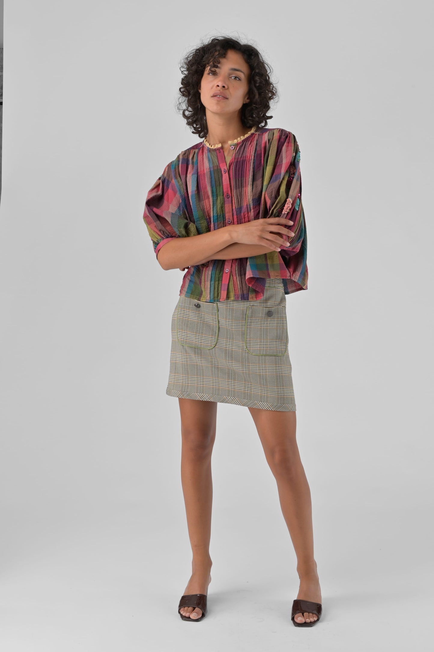 Orfeo Top Mara Multi Check & Sequins - Precious Sparkle