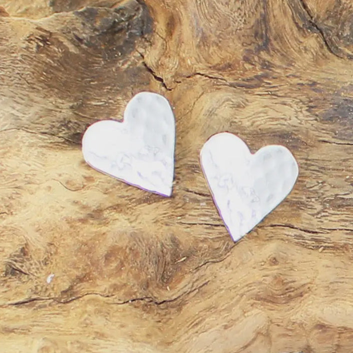 Suzie Blue Beaten Stud Heart Earrings