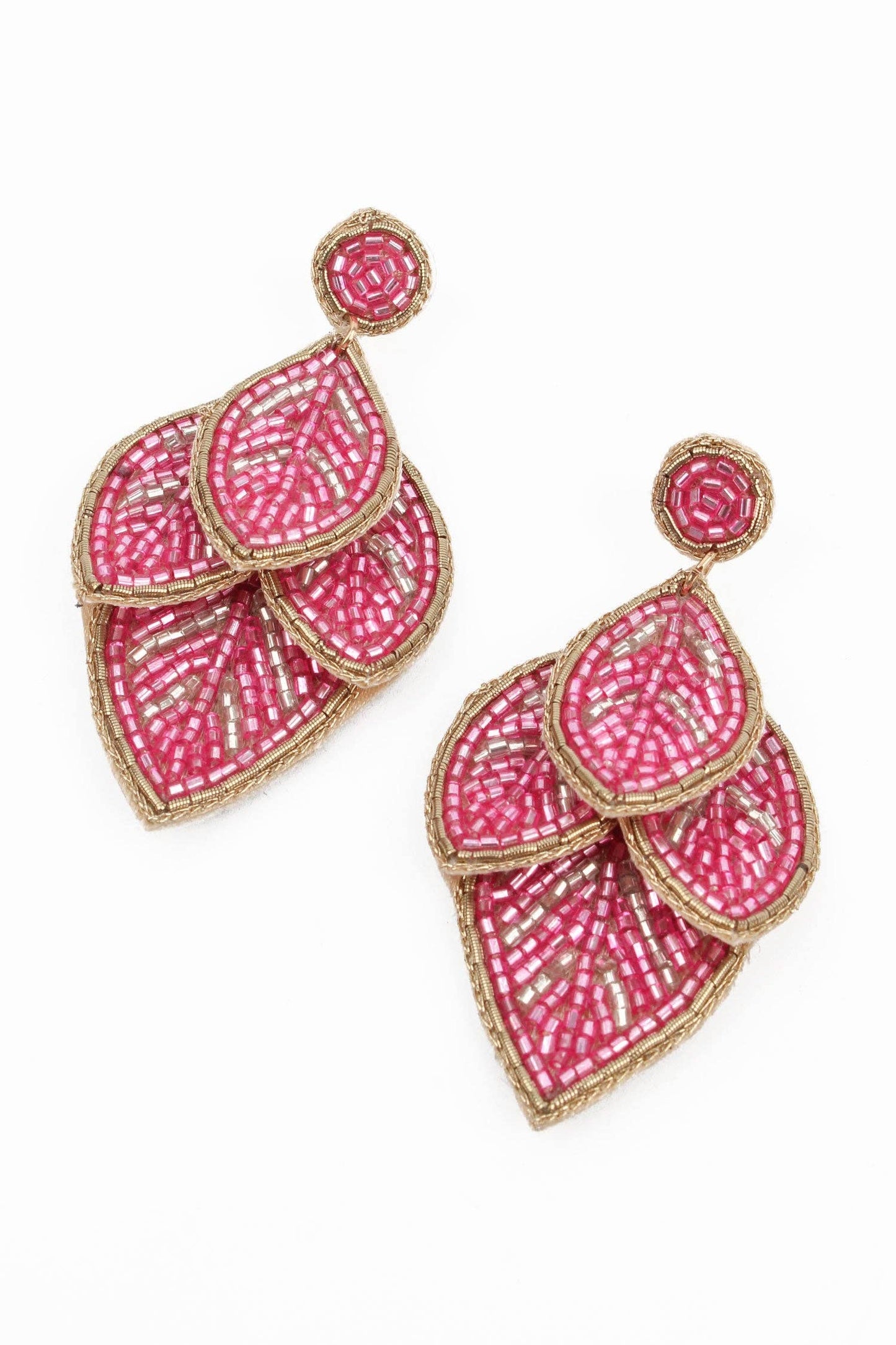 My Doris Pink Beaded Leaf Earrings