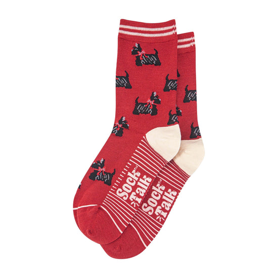 Sock Talk Women's Bamboo Socks - Red/Cream, Scottish Terriers