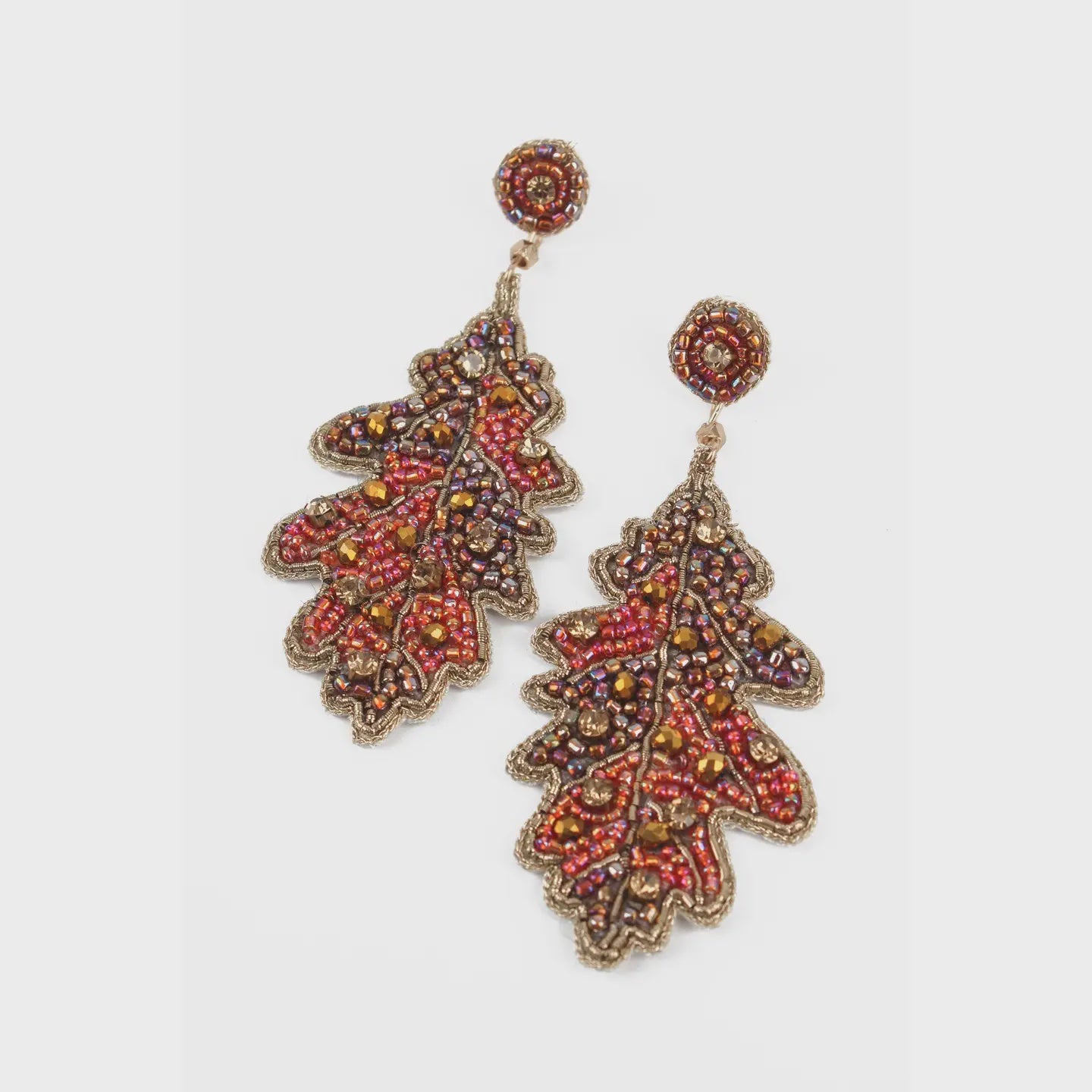 My Doris Beaded Autumn Acorn Leaf Earrings