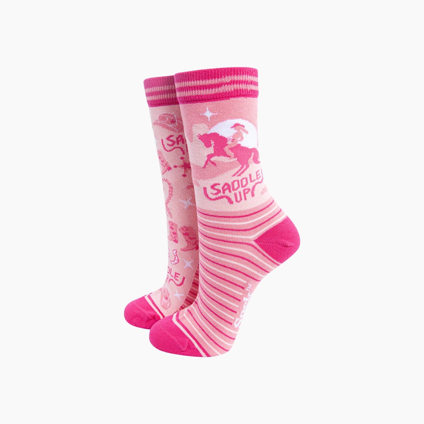 Saddle Up Horse Combed Cotton Odd Socks in Pink - Precious Sparkle