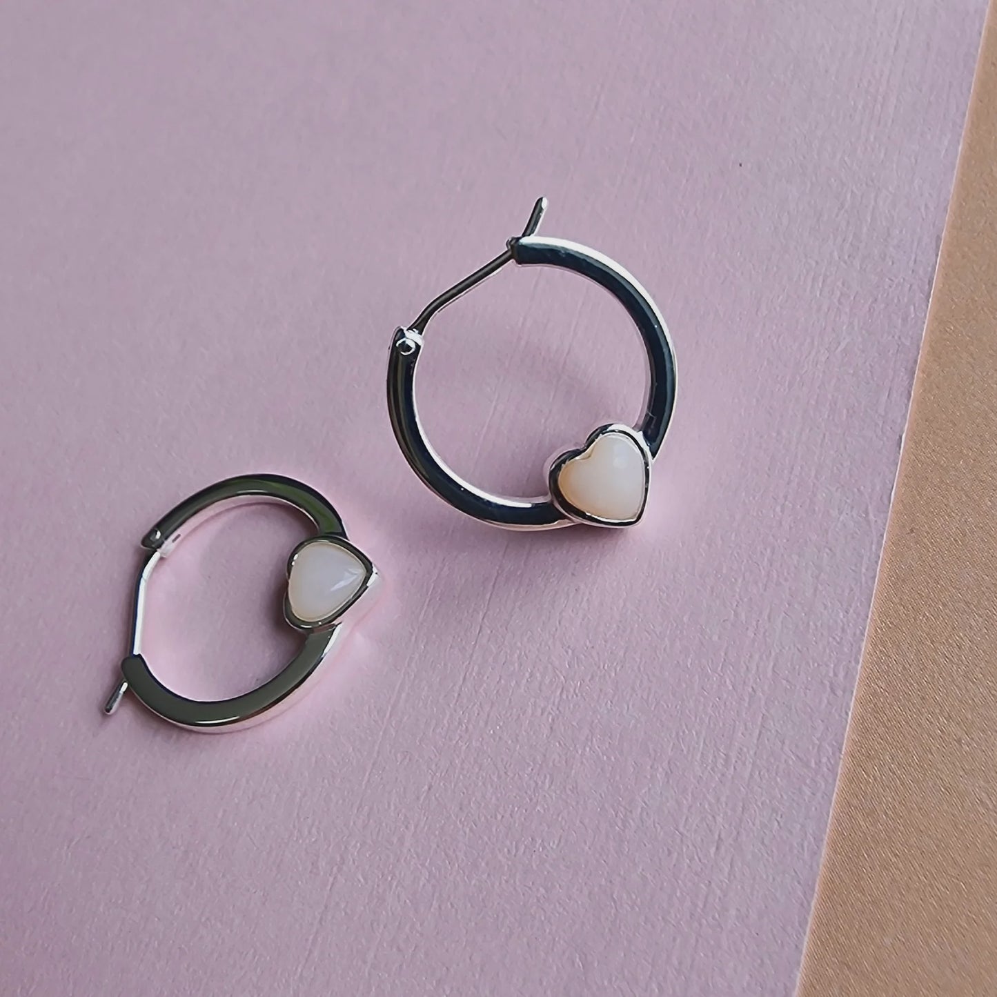 Vurchoo Studs of Hope Heart Hoop Earrings Silver Pink Opal - Precious Sparkle