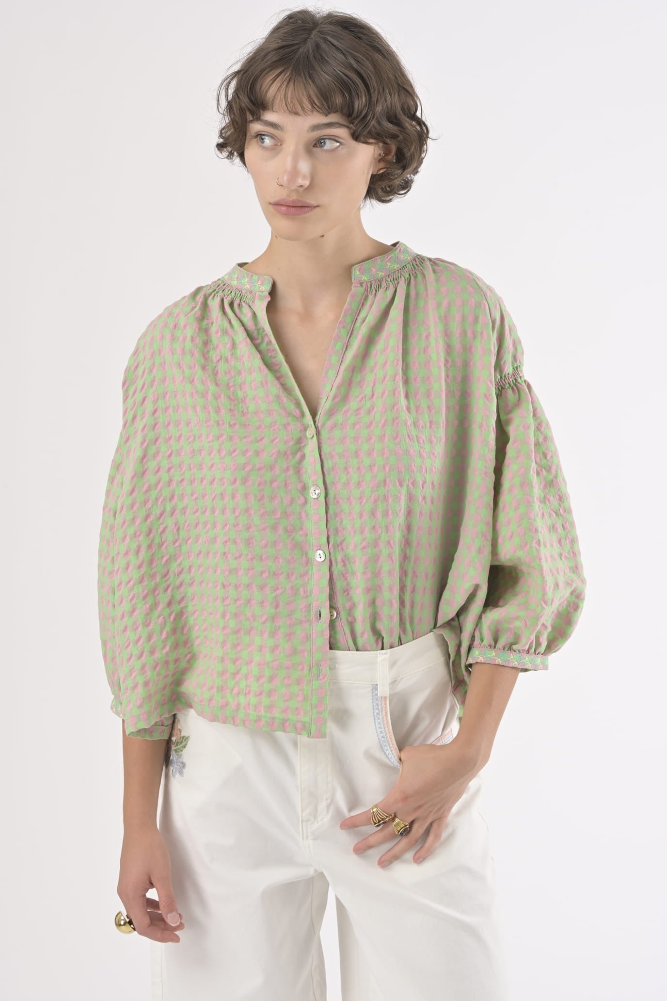 Orfeo Daniele Blouse Checkered Rose - Precious Sparkle