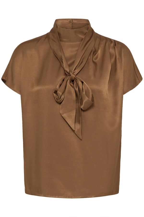Fransa Shiny Blouse Toffee Brown - Precious Sparkle