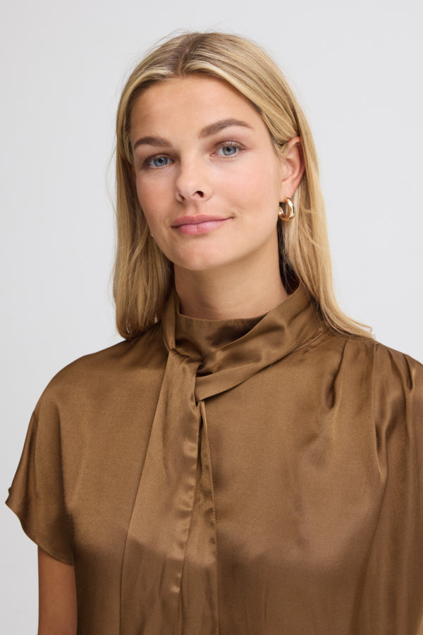 Fransa Shiny Blouse Toffee Brown - Precious Sparkle