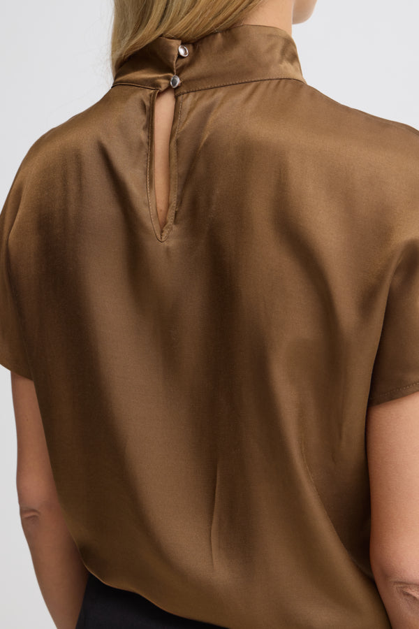 Fransa Shiny Blouse Toffee Brown - Precious Sparkle
