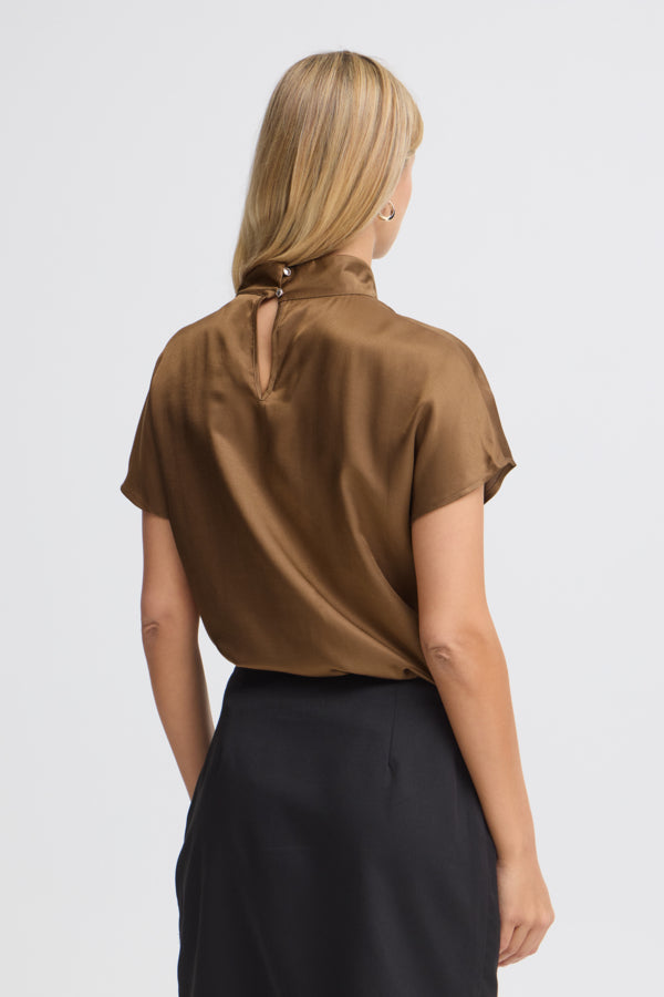 Fransa Shiny Blouse Toffee Brown - Precious Sparkle