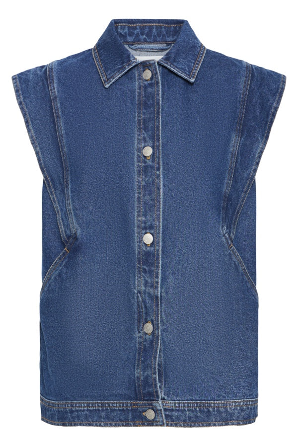b.young Bykakai Waistcoat- Dark Blue Denim - Precious Sparkle