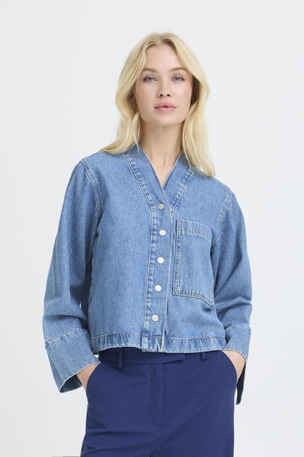 b.young Bykacila Shirt- Mid Blue Denim - Precious Sparkle