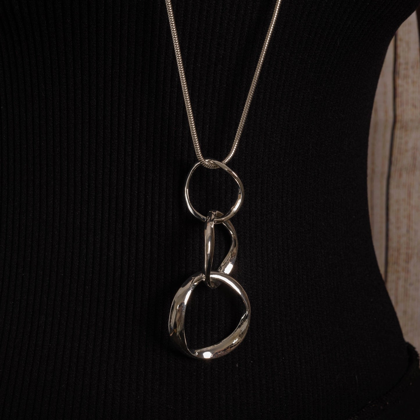 Tribal 3 Hoop Long Pendant Necklace in Silver - Precious Sparkle