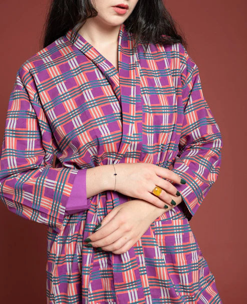 Les Touristes Checky Bright Coral Dressing Gown