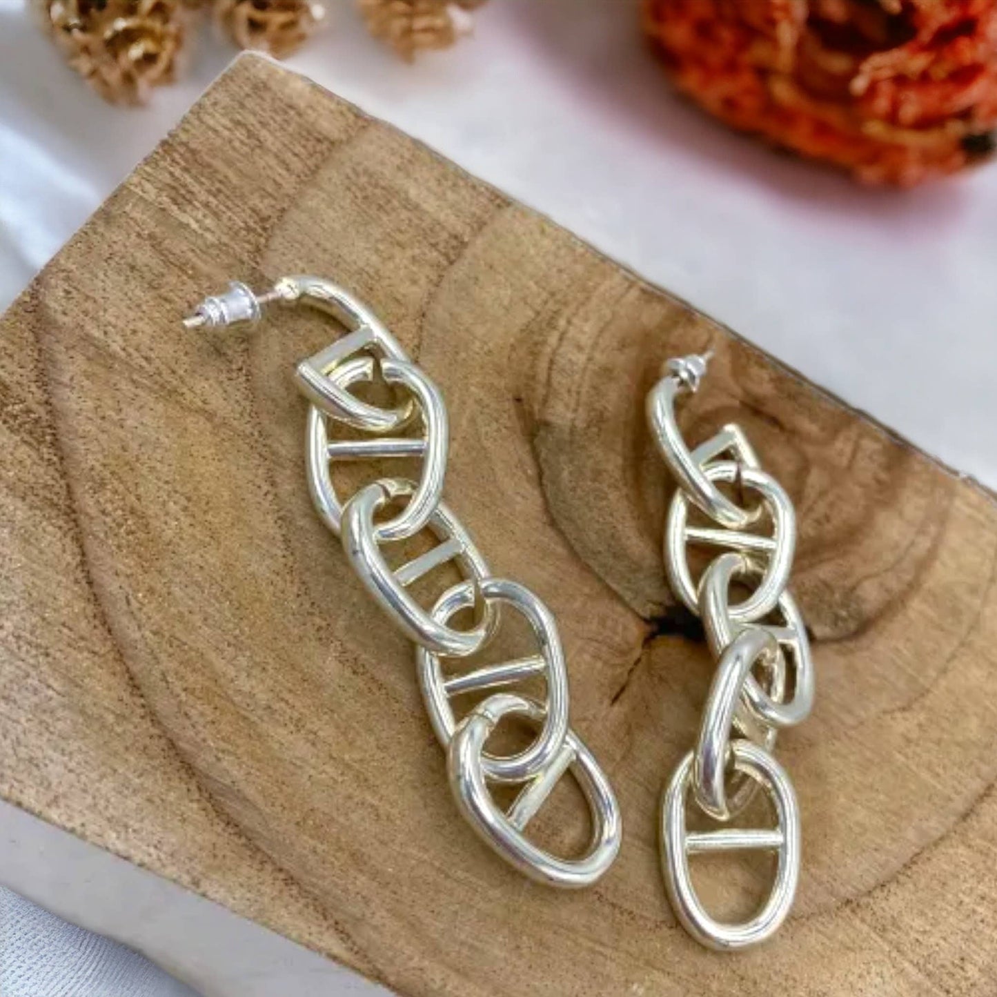 Silver Chain linked Statement Earrings