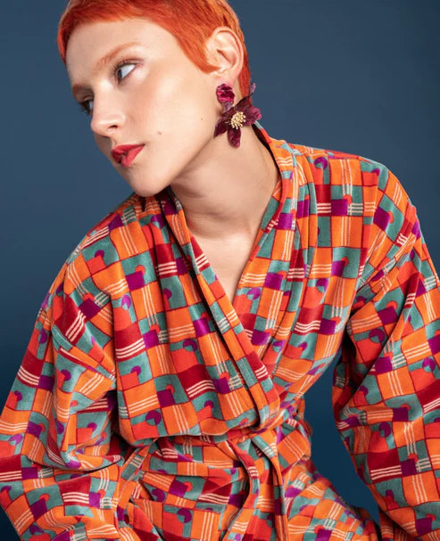 Les Touristes Velvet Dressing Gown Aberdeen Red Brick