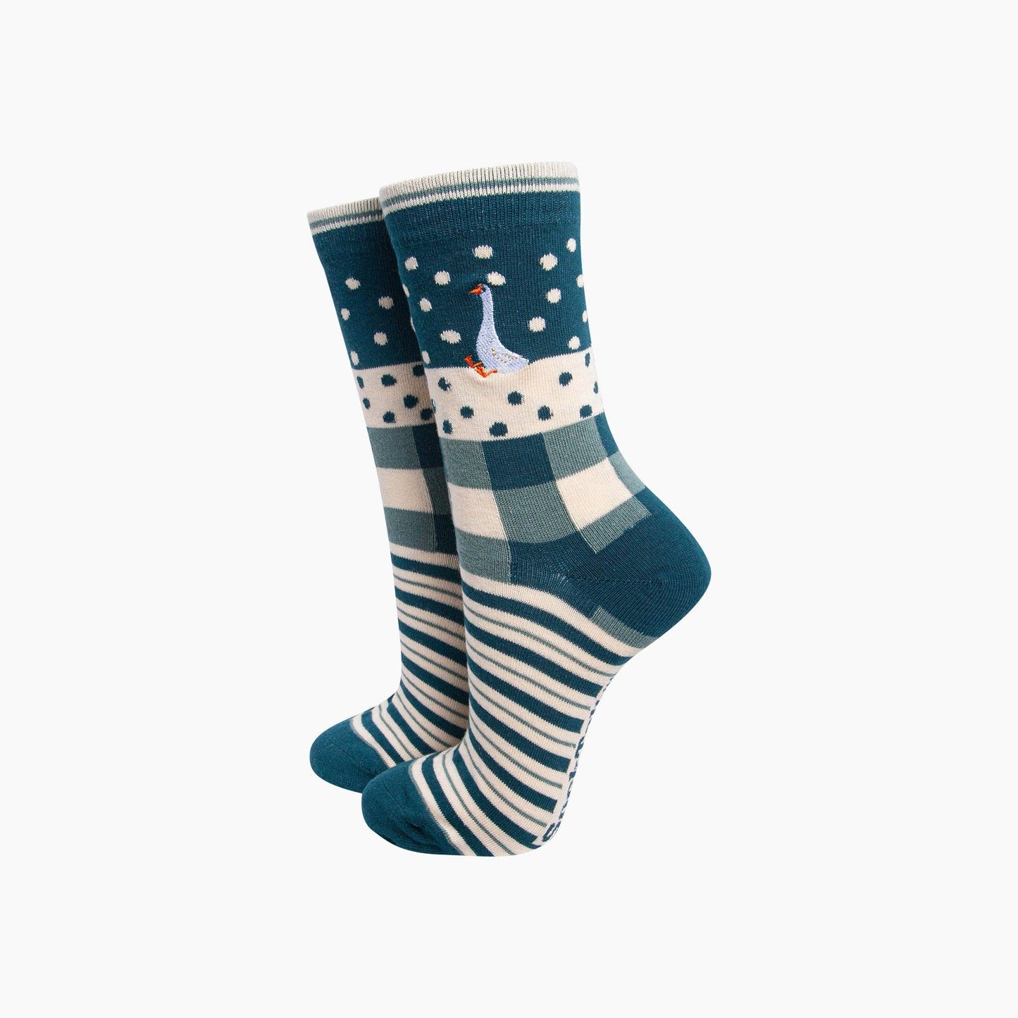 Sock Talk Goose Combed Cotton Pattern Embroidered Socks in Forest Green - Precious Sparkle
