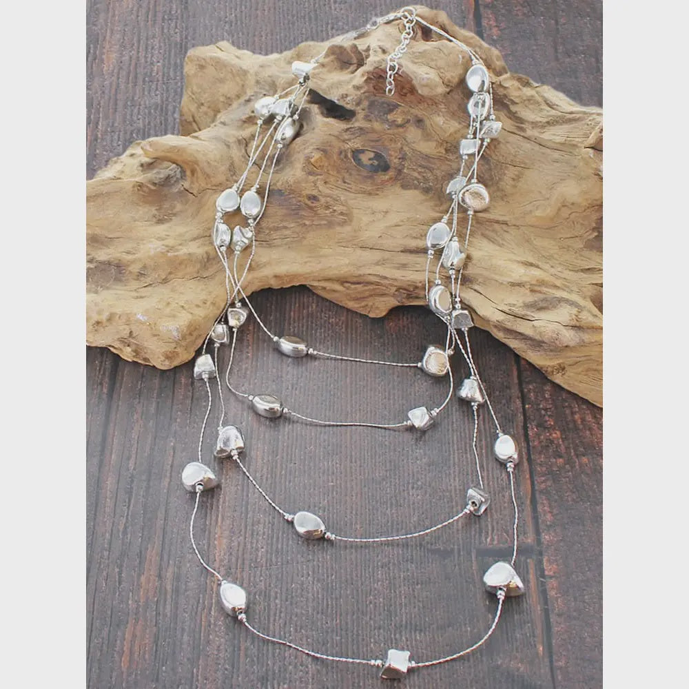 Suzie Blue Four-Strand Nugget & Chain Necklace