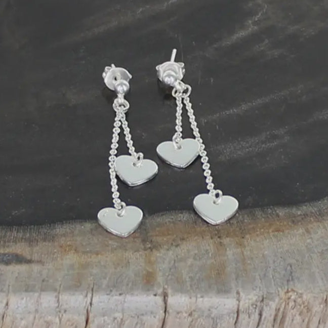 Suzie Blue Double Drop Heart Charm Earrings