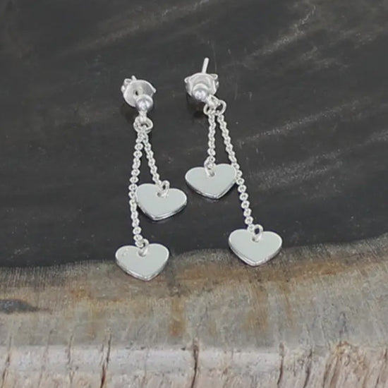 Suzie Blue Double Drop Heart Charm Earrings
