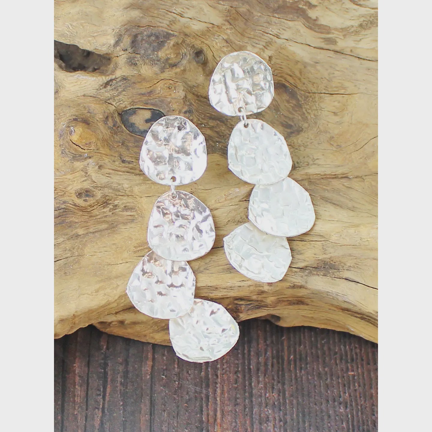 Suzie Blue Overlapping Silver Disc Earrings