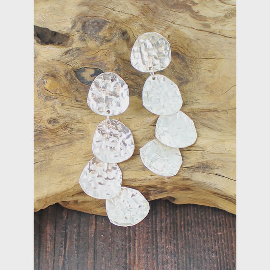 Suzie Blue Overlapping Silver Disc Earrings