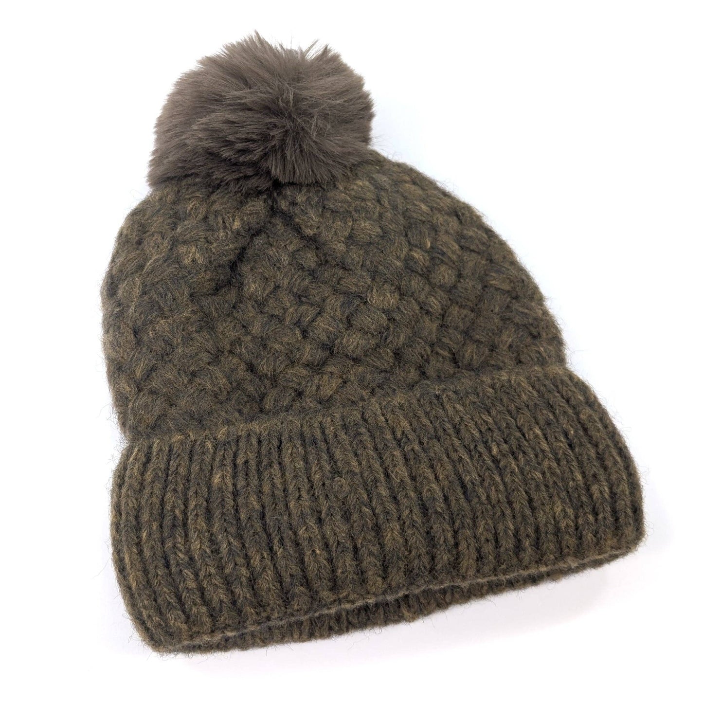 Weave Pom Pom Hat Mocha