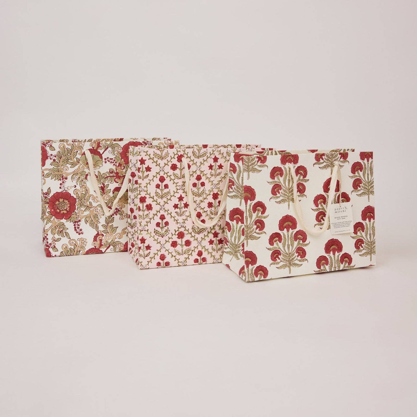 Paper Mirchi Hand Block Printed Gift Bag Medium Winter Red